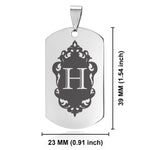 Stainless Steel Royal Crest Alphabet Letter H initial Dog Tag Keychain