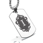 Stainless Steel Royal Crest Alphabet Letter I initial Dog Tag Pendant