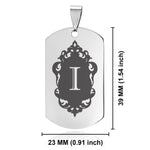 Stainless Steel Royal Crest Alphabet Letter I initial Dog Tag Pendant