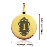 Stainless Steel Royal Crest Alphabet Letter I initial Round Medallion Pendant
