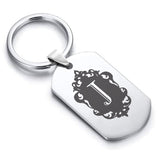 Stainless Steel Royal Crest Alphabet Letter J initial Dog Tag Keychain