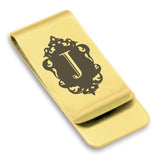 Stainless Steel Royal Crest Alphabet Letter J initial Classic Slim Money Clip