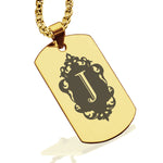 Stainless Steel Royal Crest Alphabet Letter J initial Dog Tag Pendant
