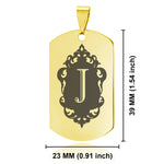 Stainless Steel Royal Crest Alphabet Letter J initial Dog Tag Pendant