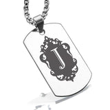 Stainless Steel Royal Crest Alphabet Letter J initial Dog Tag Pendant