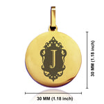 Stainless Steel Royal Crest Alphabet Letter J initial Round Medallion Pendant