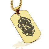 Stainless Steel Royal Crest Alphabet Letter K initial Dog Tag Pendant