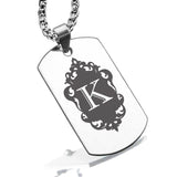 Stainless Steel Royal Crest Alphabet Letter K initial Dog Tag Pendant
