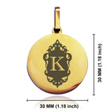Stainless Steel Royal Crest Alphabet Letter K initial Round Medallion Keychain