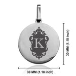 Stainless Steel Royal Crest Alphabet Letter K initial Round Medallion Pendant