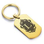 Stainless Steel Royal Crest Alphabet Letter L initial Dog Tag Keychain