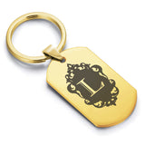Stainless Steel Royal Crest Alphabet Letter L initial Dog Tag Keychain
