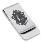 Stainless Steel Royal Crest Alphabet Letter L initial Classic Slim Money Clip