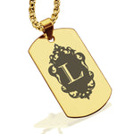 Stainless Steel Royal Crest Alphabet Letter L initial Dog Tag Pendant