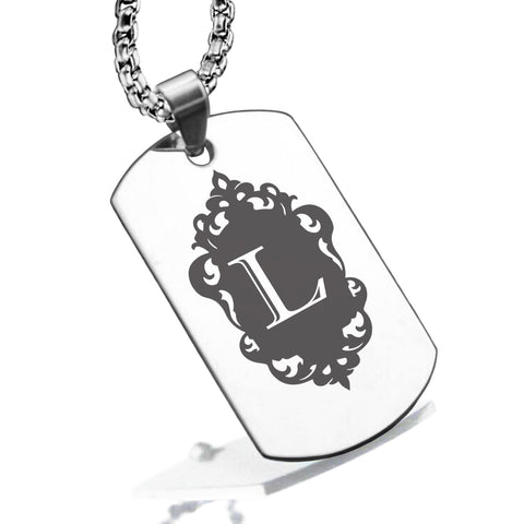 Stainless Steel Royal Crest Alphabet Letter L initial Dog Tag Pendant