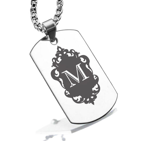 Stainless Steel Royal Crest Alphabet Letter M initial Dog Tag Pendant