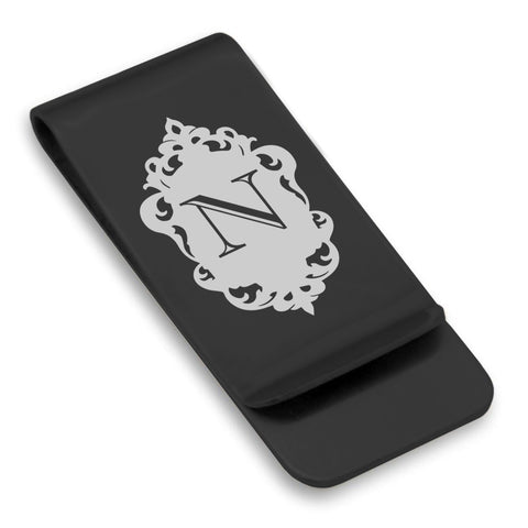 Stainless Steel Royal Crest Alphabet Letter N initial Classic Slim Money Clip