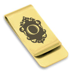 Stainless Steel Royal Crest Alphabet Letter O initial Classic Slim Money Clip