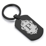 Stainless Steel Royal Crest Alphabet Letter P initial Dog Tag Keychain