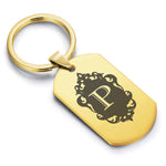 Stainless Steel Royal Crest Alphabet Letter P initial Dog Tag Keychain