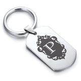Stainless Steel Royal Crest Alphabet Letter P initial Dog Tag Keychain