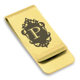 Stainless Steel Royal Crest Alphabet Letter P initial Classic Slim Money Clip
