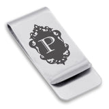 Stainless Steel Royal Crest Alphabet Letter P initial Classic Slim Money Clip