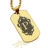 Stainless Steel Royal Crest Alphabet Letter P initial Dog Tag Pendant