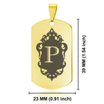 Stainless Steel Royal Crest Alphabet Letter P initial Dog Tag Keychain