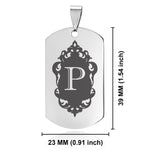 Stainless Steel Royal Crest Alphabet Letter P initial Dog Tag Keychain