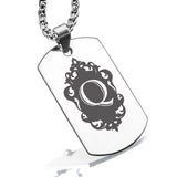 Stainless Steel Royal Crest Alphabet Letter Q initial Dog Tag Pendant