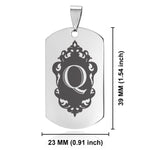 Stainless Steel Royal Crest Alphabet Letter Q initial Dog Tag Pendant