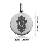 Stainless Steel Royal Crest Alphabet Letter Q initial Round Medallion Pendant
