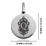 Stainless Steel Royal Crest Alphabet Letter Q initial Round Medallion Pendant