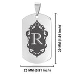 Stainless Steel Royal Crest Alphabet Letter R initial Dog Tag Keychain