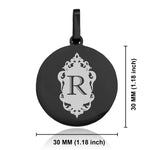 Stainless Steel Royal Crest Alphabet Letter R initial Round Medallion Pendant