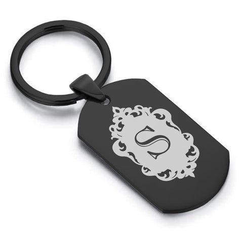 Stainless Steel Royal Crest Alphabet Letter S initial Dog Tag Keychain
