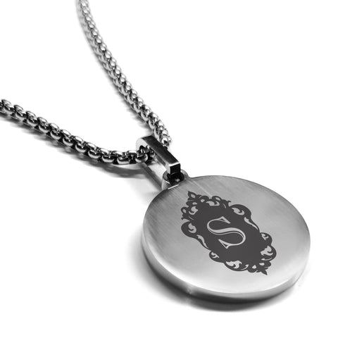 Stainless Steel Royal Crest Alphabet Letter S initial Round Medallion Pendant