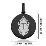 Stainless Steel Royal Crest Alphabet Letter T initial Round Medallion Pendant