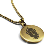 Stainless Steel Royal Crest Alphabet Letter T initial Round Medallion Pendant