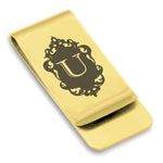 Stainless Steel Royal Crest Alphabet Letter U initial Classic Slim Money Clip