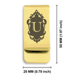 Stainless Steel Royal Crest Alphabet Letter U initial Classic Slim Money Clip