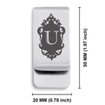 Stainless Steel Royal Crest Alphabet Letter U initial Classic Slim Money Clip