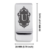 Stainless Steel Royal Crest Alphabet Letter U initial Classic Slim Money Clip