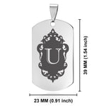 Stainless Steel Royal Crest Alphabet Letter U initial Dog Tag Keychain