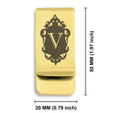 Stainless Steel Royal Crest Alphabet Letter V initial Classic Slim Money Clip