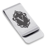 Stainless Steel Royal Crest Alphabet Letter V initial Classic Slim Money Clip