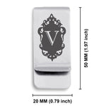 Stainless Steel Royal Crest Alphabet Letter V initial Classic Slim Money Clip