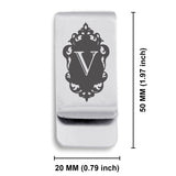 Stainless Steel Royal Crest Alphabet Letter V initial Classic Slim Money Clip