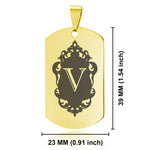 Stainless Steel Royal Crest Alphabet Letter V initial Dog Tag Keychain